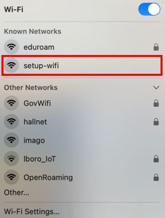 macOS settings with list of available networks